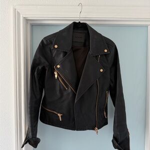 Blank NYC Black Leather Jacket with Gold Accents